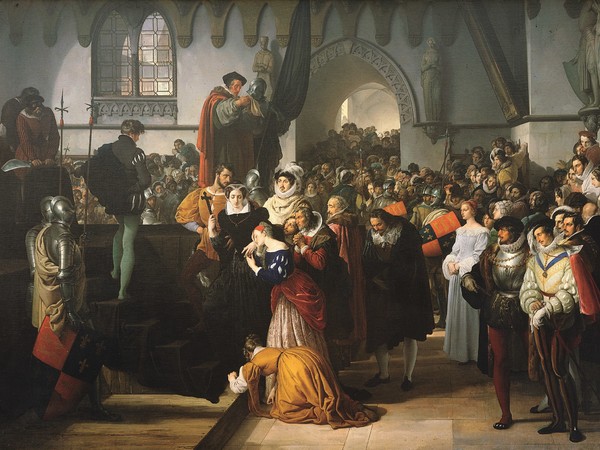 Francesco Hayez, Maria Stuarda sale al patibolo, olio su tela, 210 x 293 cm. Milano, Banca Cesare Ponti