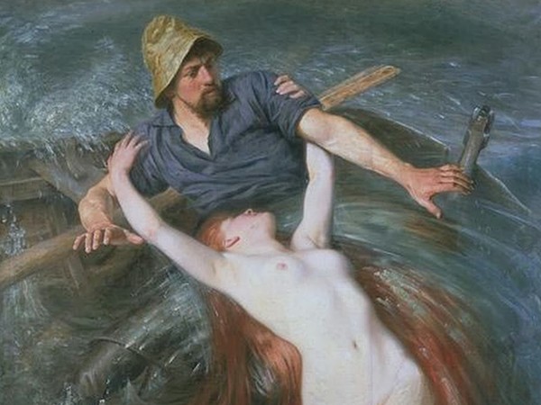 Knut Ekwall (1843 - 1912), The Fisherman and The Siren, Olio su tela