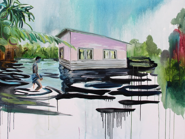 Isabella Pers, Flood at lerutarem ae boou Teaoraereke Village - Kiribati - Claire, 2019, olio su tela, 100x120 cm. Collezione privata