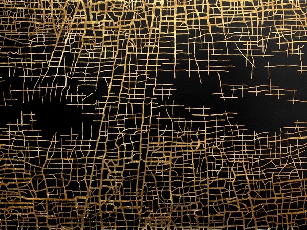 Massimiliano Galliani, Le Strade Del Tempo #10, 2017, acrilico e oro in foglia su tela, cm. 100x150