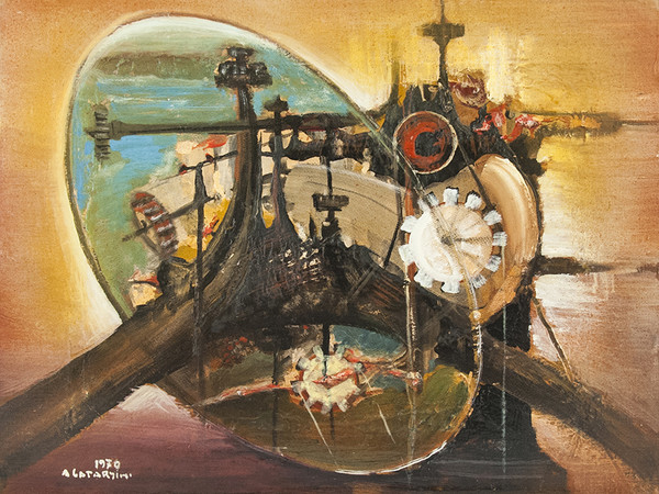 Alfredo Catarsini, Composizione meccanica, olio su tela, 1970, 75x62 cm. Collezione privata