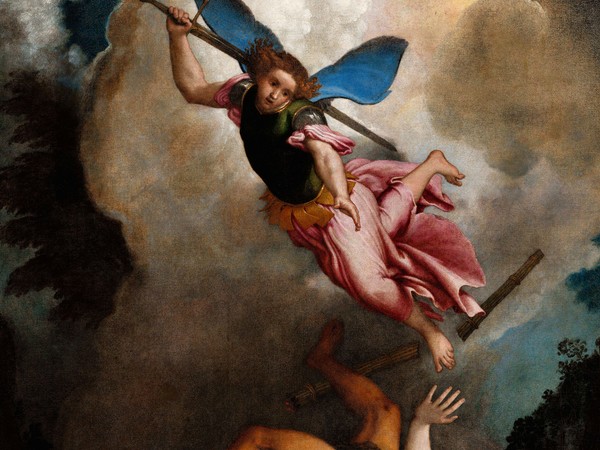 Lorenzo Lotto, San Michele Arcangelo caccia Lucifero, 1545 circa, Olio su tela, 167 × 135 cm, Loreto Museo Pontificio Santa Casa | © Delegazione Pontificia Santuario della Santa Casa di Loreto e Distori Heritage, UNIVPM