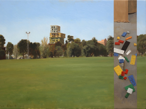 Tom Alberts, New Building and Blocks, 2016, Olio su tela di lino, 56 x 41 cm