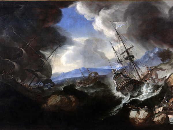 Biagio Poli (Biagio Lombardo?), Tempesta marina, 1650-1680 circa. Olio su tela, 132x213 cm. Mantova, Complesso Museale Palazzo Ducale