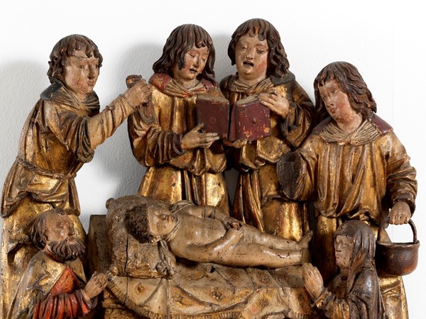 Bottega di Daniel Mauch, Compianto sul corpo morto di Simonino da Trento, primo-secondo decennio del XVI secolo, legno intagliato, dipinto, dorato, collezione privata