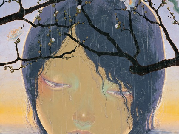 Fuco Ueda, Spring rain, 116x91cm. Acrylic and shell white on canvas