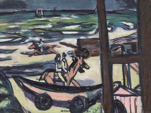 Max Beckmann, Marina a Noordwijk (Cavaliere sulla spiaggia), 1946, Olio su tela, 87.5 x 55 cm, Buchheim Museum der Phantasie, Bernried am Starnberger See | © 2018, ProLitteris, Zurich