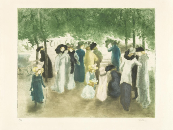 Alfredo Müller, La Promenade à Hyde Park, 1901. Acquaforte e acquatinta mm. 400x500 