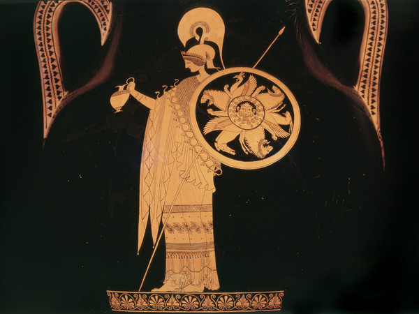 Ercole e Atena, Anfora attica del Pittore di Berlino, 500/490 a.C. circa, Altezza (con coperchio) 79 cm, Antikenmuseum Basel und Sammlung Ludwig