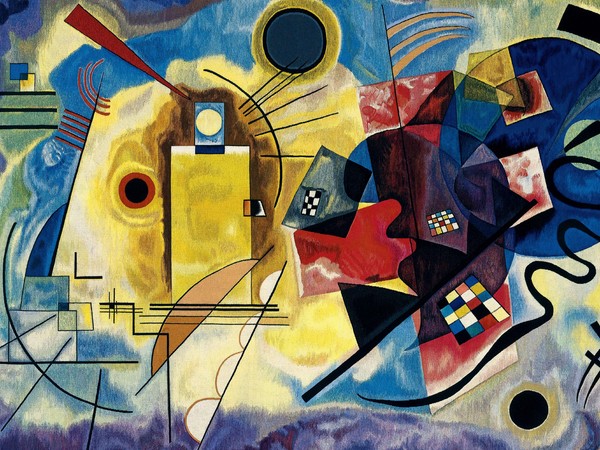 Giallo, rosso, blu, 1990, Da Vassily Kandinsky, Arazzo ad alto liccio, Lana,  304 x 190 cm, Tessitura Arazzeria Scassa, Asti, Collezione privata, Asti