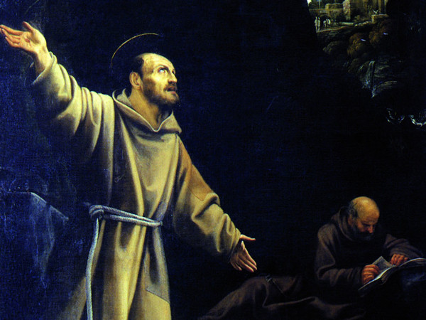 Carlo Saraceni, San Francesco d'Assisi riceve le stimmate. Olio su tela, cm 328 x 176. Lanzo Torinese, Chiesa di San Pietro