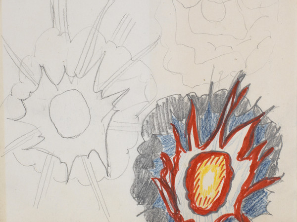 Roy Lichtenstein, Explosions (Studies), 1965. Graphite pencil, colored pencil and marker on paper, 20x21.6 cm. Private Collection 