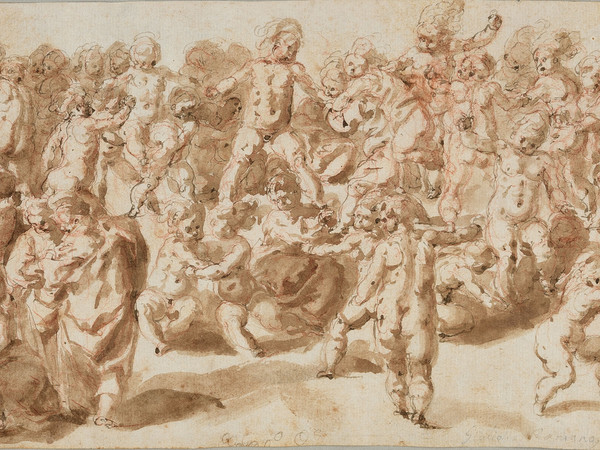 Cesare Franchi detto il Pollino, Baccanale di putti, ultimo quarto del XVI secolo, disegno a inchiostro acquerellato. Fondazione Marignoli di Montecorona, Spoleto