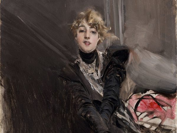 Giovanni Boldini, L’attrice Jeanne Renouardt. Olio su tavola, 35 x 27 cm