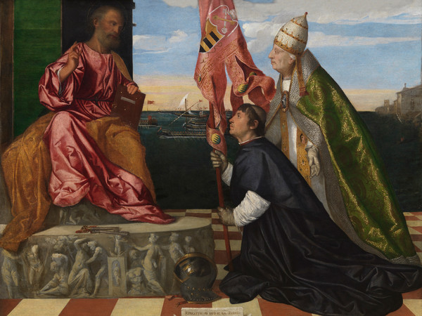 Tiziano Vecellio (1488 - 1576), Jacopo Pesaro presentato a San Pietro da Papa Alessandro VI, 1511-1513 circa, Olio su tela, 188 x 147.8 cm, Royal Museum of Fine Arts Antwerp (KMSKA) | © KMSKA | www.lukasweb.be - Art in Flanders | Foto: Hugo Maertens