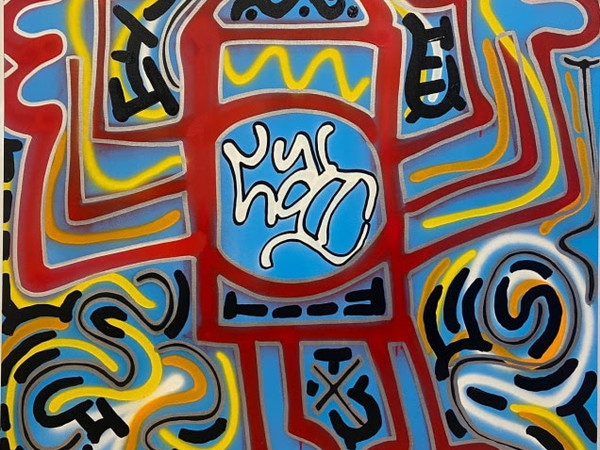 LA II, Krylon Kid, 2023, acrylic spray paint, acrylic marker on canvas, 152.4 x 121.9 cm.