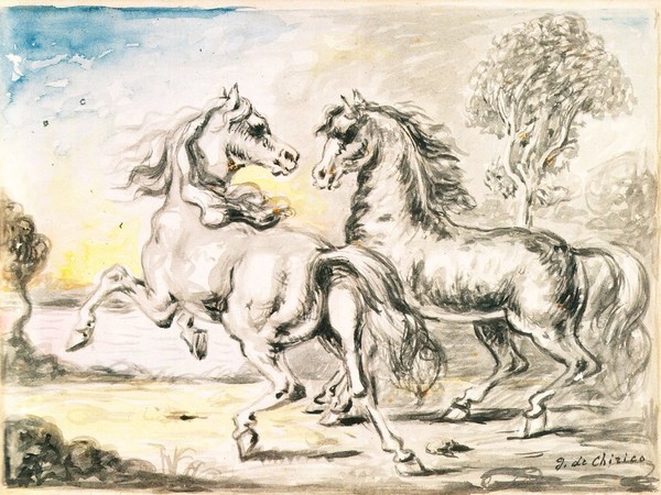Giorgio De Chirico, Due cavalli in una città.