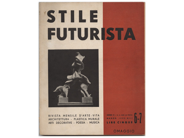 “Stile Futurista”,  a. 2, nn. 6-7, marzo 1935  (Copertina di con la riproduzione dell’opera  di U. Boccioni, Forme uniche nella continuità dello spazio) Mart, Archivio di Nuova Scrittura, Collezione Paolo della GraziaMART, Museo di Arte Moderna e Contemporanea di Trento e Rovereto  