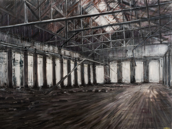 Domenico Marranchino, <em>Capannone abbandonato</em>, Sesto San Giovanni, Milano, 2017, Olio su tela, 250 X 210 cm<br />