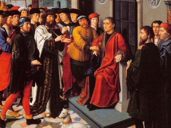 Groeningemuseum: Gerard David, Il Giudizio di Cambise, Pannello di sinistra, 1498, Olio su tavola, 172 x 202 cm