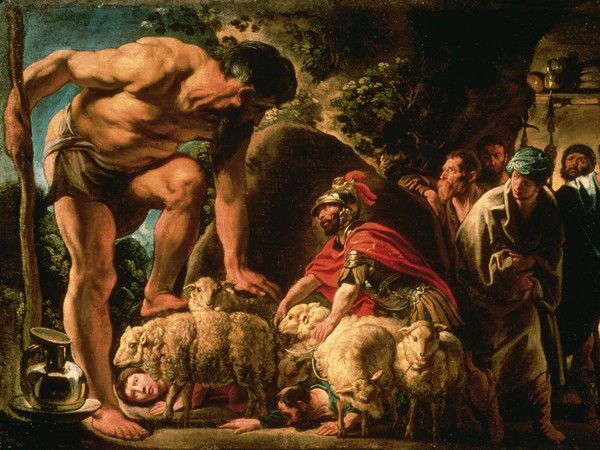Jacob Jordaens, Ulisse e i compagni scappano dall'antro di Polifemo, Particolare, 1630, Olio su tela, Mosca, Museo Puškin