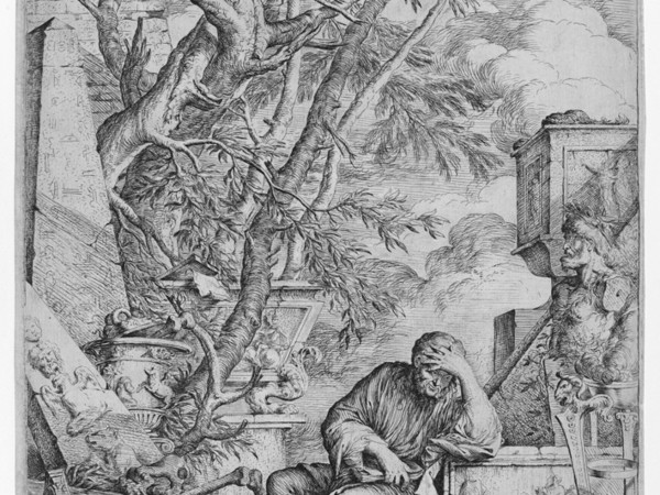Salvator Rosa, Democrito in meditazione, 1662, Acuaforte e puntasecca. Firenze, collezione privata