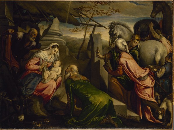 Jacopo e Francesco Bassano, <em>Adorazione dei Magi</em>, Olio su tela, 128.5 x 96 cm, Museo Statale Ermitage, San Pietroburgo