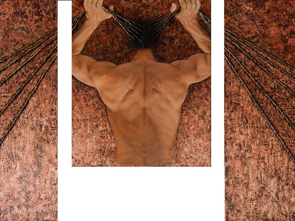 Luigi Cervone, <em>Klero Prometeico</em>, Trittico, 2016, Olio e corda su tela, 140 x 80 cm