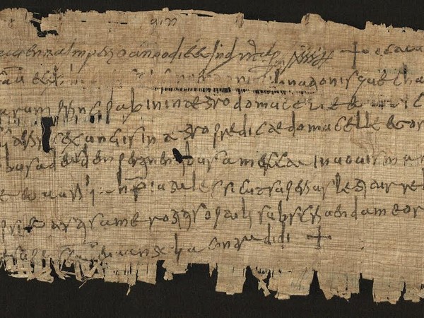 Segnatura papiro del VI secolo d.C. Archivio di Stato di Milano, Cimeli, b. 1