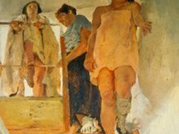 Fausto Pirandello, Donne sulla scala (1934), Olio su tavola, cm 190 x 152
