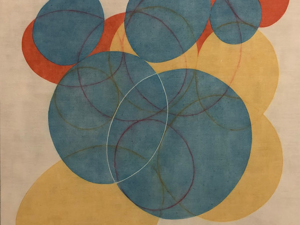 Alejandro Corujeira, Mundo, 2020, Acrilico, acquerello e matita colorata su lino, 130 x 120 cm.