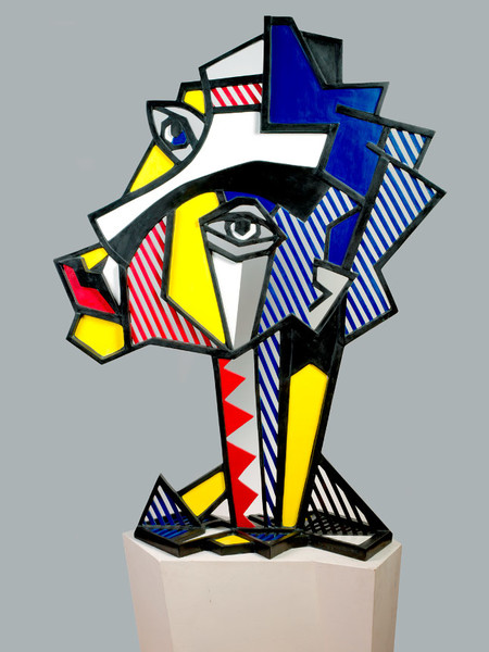 <strong>RL<em> Expressionist head </em></strong>1980<br /> 191,1x114,3x57,2 cm overall with base<br /> painted and patinated bronze with painted wooden base <br /> (© Estate of Roy Lichtenstein/SIAE 2013)<br />