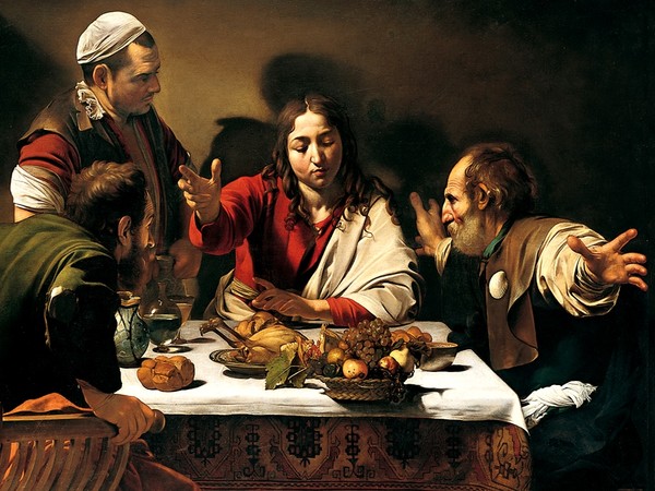 Caravaggio, Cena in Emmaus, olio su tela, 139×195 cm, 1601-1602. National Gallery, Londra