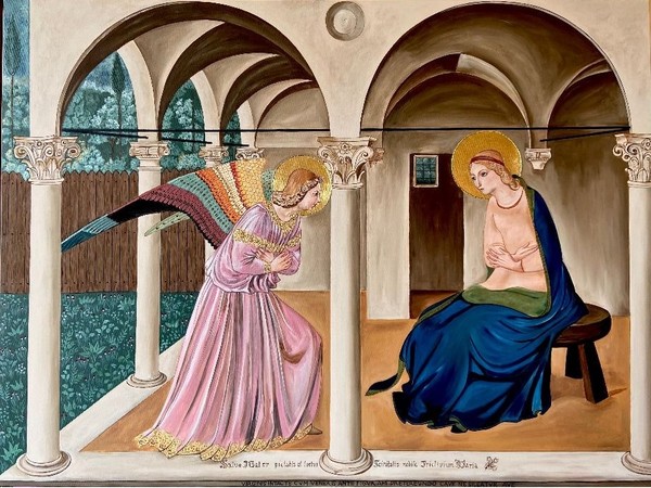 Claudia Nicchio, Copia dell'Annunciazione, da un affresco del Beato Angelico, acrilico 120x90 cm., 2021