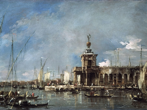 Francesco Guardi, Punta della Dogana, olio su tela, 33 x 52 cm. Collezione privata