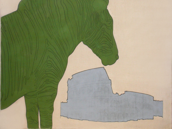 Renato Mambor, Zebra e Colosseo, 1965, Smalto su tela grezza, sc 142 x 118 cm,  cc 144 120, Collezione Dello Schiavo, Roma