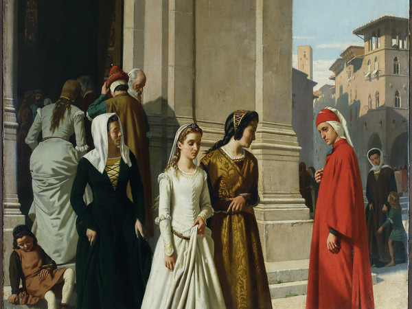 Raffaello Sorbi, Dante che incontra Beatrice, 1863, olio su tela. Collezione privata