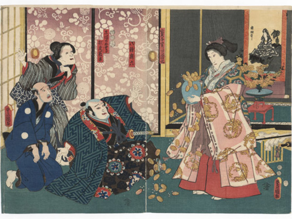 Utagawa Kunisada, Finto miracolo di una finta sacerdotessa, 1852