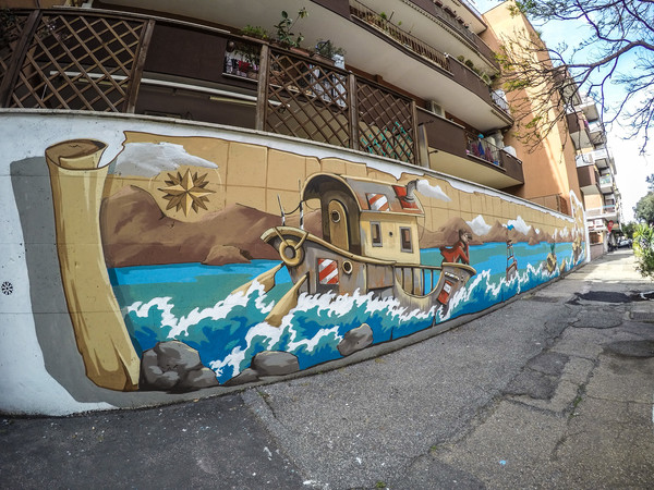 Urban Area – A Scena Aperta 2017. Intervento murale di Alessandra Carloni ad Ostia