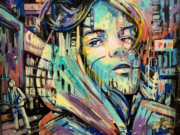 Alice Pasquini, In the meantime, tecnica mista su tela, cm. 110x110