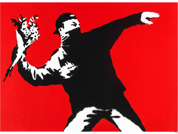 Banksy, <em>Love Is In the Air (Flower Thrower), </em>2003. Limited edition screenprint, 50x70 cm. Butterfly Art News Collection<br /><br />