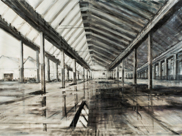 Domenico Marranchino, Capannone abbandonato, Roserio, Milano, 2016, Olio su tela, 210 x 145 cm