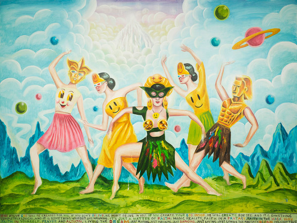 Sergio Mora, Supersonic Cosmic Dancers, 2020, oil on canvas, cm. 150x200 