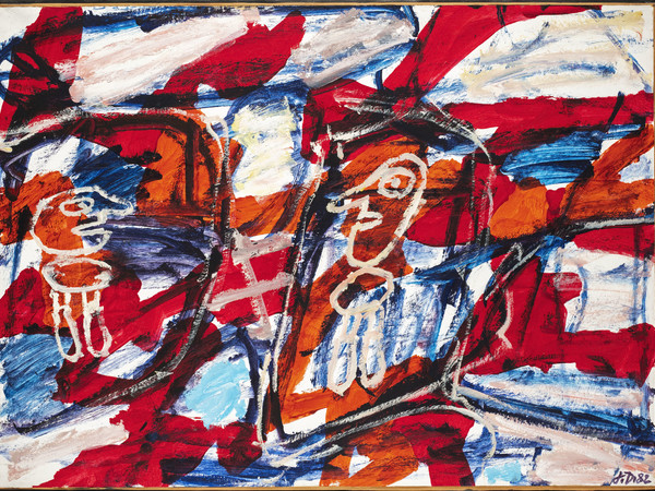 Jean Dubuffet, Site avec 2 personnages, E 491, gennaio 1982. Acrilico su carta incollata su tela, 50x67 cm.