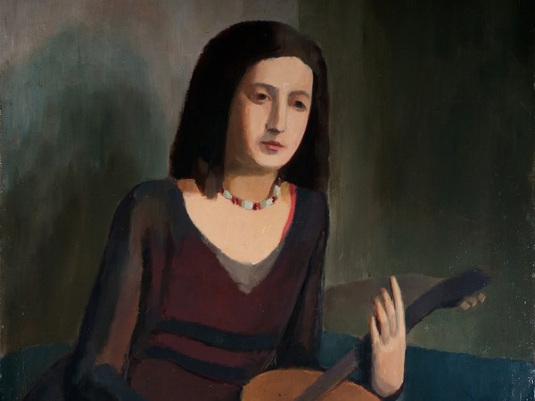 Hans-Joachim Staude, Ragazza con chitarra, 1929, olio su cartone