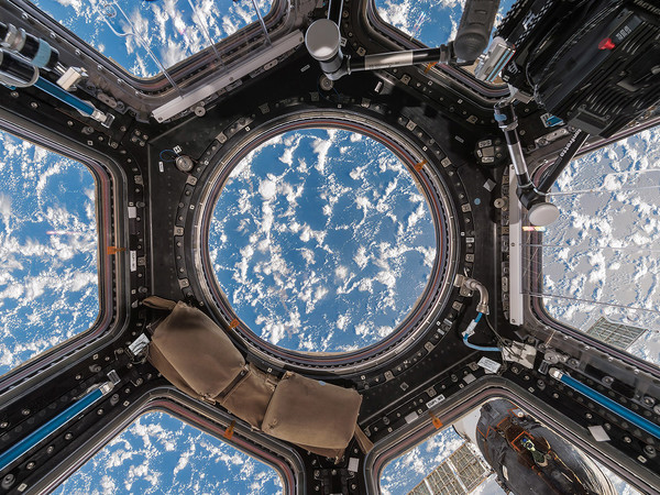 Paolo Nespoli and Roland Miller, Cupola with Clouds and Ocean International Space Station - ISS 