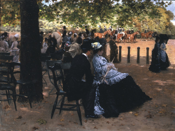 Giuseppe De Nittis, Fliration, Hyde Park (Accanto alla pista), 1874, Olio su tela, cm. 33x43, Napoli