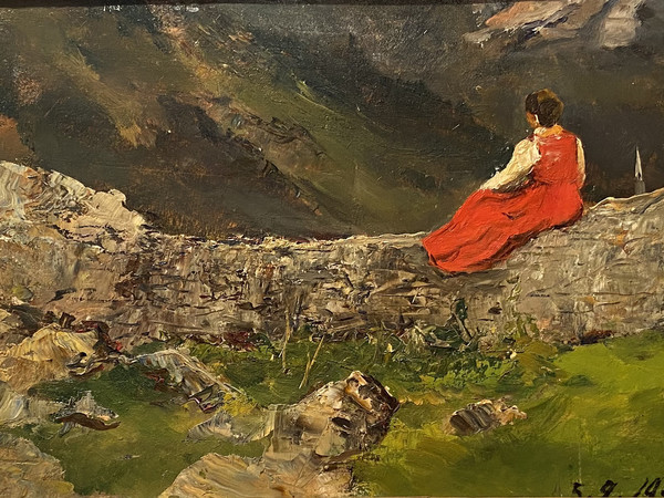 Giuseppe Augusto Levis, La veste rossa, 1906, olio su tavola, inv. 319