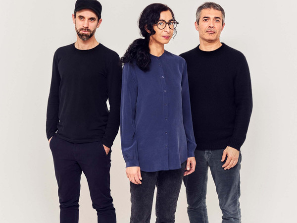 From left to right: Alexandre Babel, Latifa Echakhch, Francesco Stocchi I Ph. Sebastien Agnetti