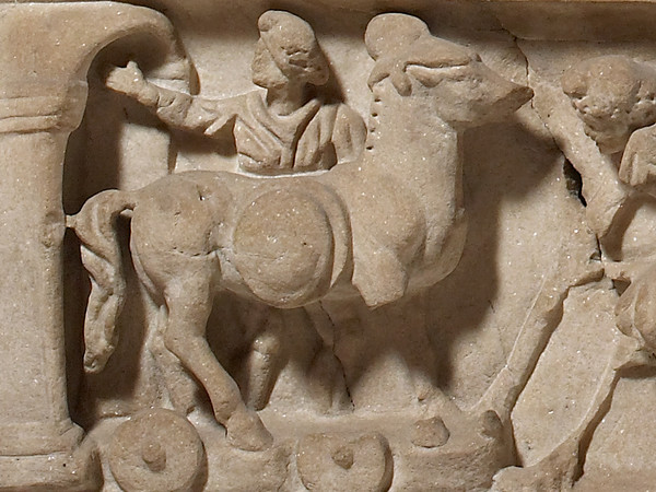 Elemento di sarcofago romano, Fine del II secolo d.C., Marmo, con particolare del Cavallo di Troia | Foto: © Ashmolean Museum, Università di Oxford